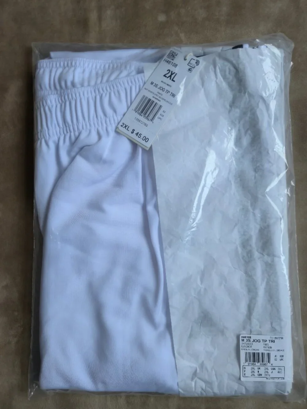 NWT adidas Essentials 3-Stripes Tricot Jogger Pants White Black Men's 2XL H46108